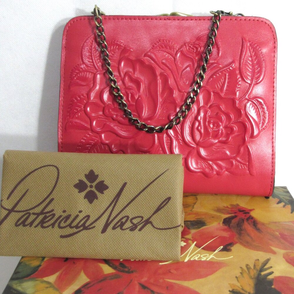 PATRICIA NASH EVANGELINE BAG, FULL GRAIN EMBOSSED LEATHER, PASSION RED, 2 STRAPS - Picture 4 of 13